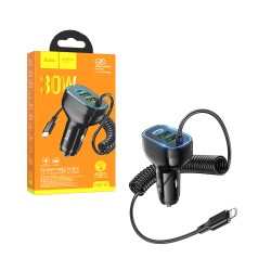 Hoco Car Charger NZ11A Guide 3 Port 2 USB+Type-C 30W with Lightning Cable Black Hoco Car Charger NZ11A Guide 3 Port 2 USB+Type-C 30W with Lightning Cable Black